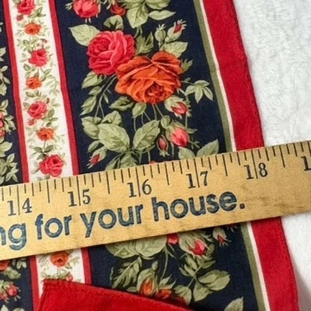 Vtg YVES SAINT LAURENT Scarf Handkerchief Floral Rose Red Navy 18.5